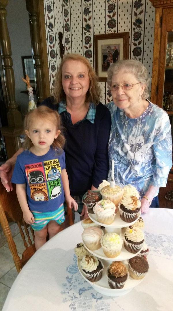 Grandma Karen, Isla & great grandma Boots celebrating birthday and Easter in Newcastle.