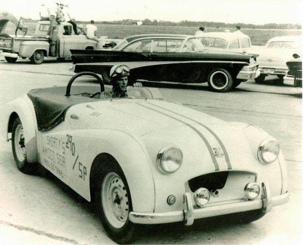Dan's first race car- - -about 1960 at VEnice drag races. Note the old cars in the background.  I'll try to re-orient it later.