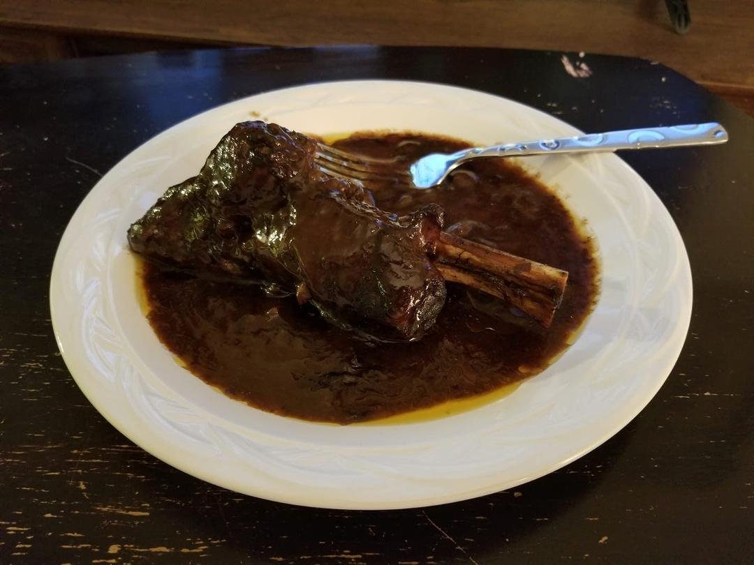 Sunday night dinner....... Lamb shank with mint pomegranate sauce. Delicious!!!