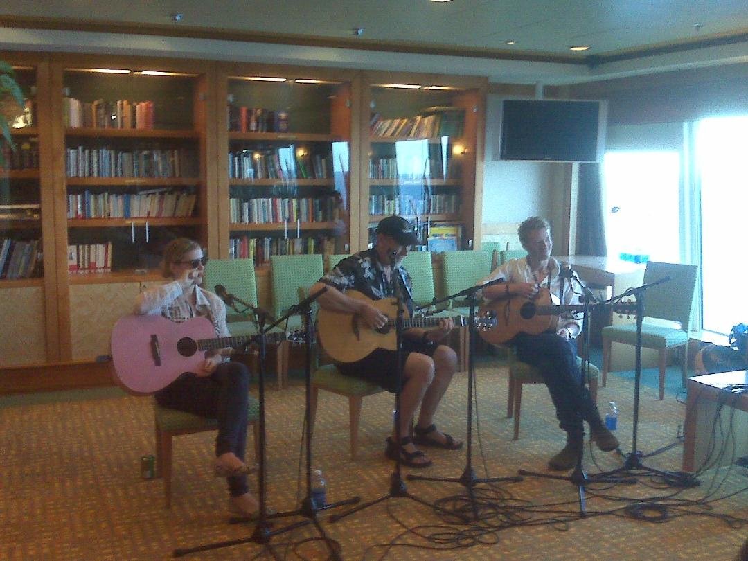 Kami, Richard, and Teddy Thompson performing together - for the first time ever - in the Library of the Norwegian Pearl during Cayamo 2013.
