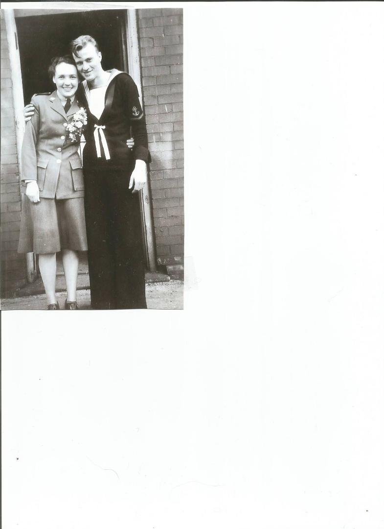 This is a picture of my parents on their wedding day in 1943.  Both served in the Second World War.  My Mom was in the Canadian Womens Army Corp and served in London, England.  My Dad was in the Royal Canadian Navy and serv