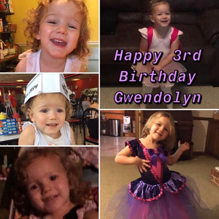 Happy 3rd birthday to our beautiful, smart and funny great granddaughter Gwen, wish we could be with you celebrating but in these times that isn't such a smart idea, mom mom and pop pop love you very much. Enjoy your specia