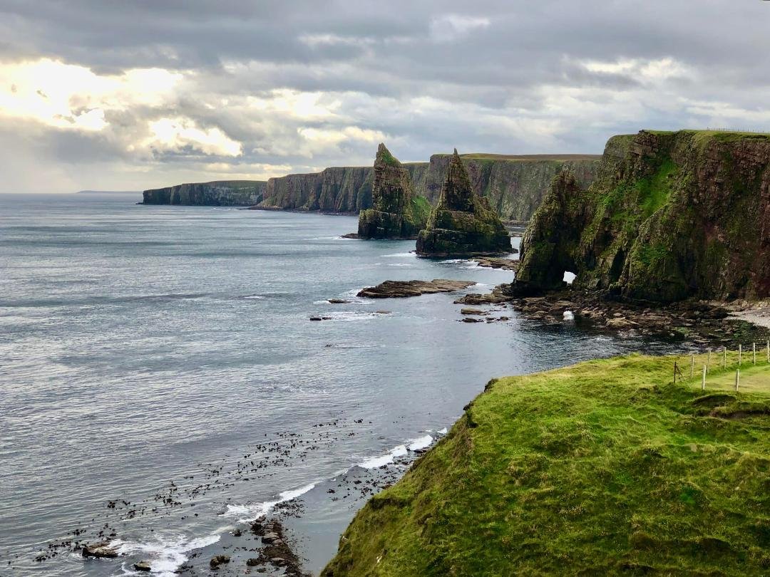 Sea stacks hundreds of feet high at remote Duncansby Head on the North Sea.
