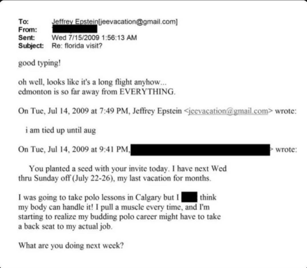 This is a seemingly innocuous email from the Epstein files contained a very interesting reaction. Just from the context of the sentence you can tell the redacted word was "don't". Why would the FBI and DOJ redact that compl