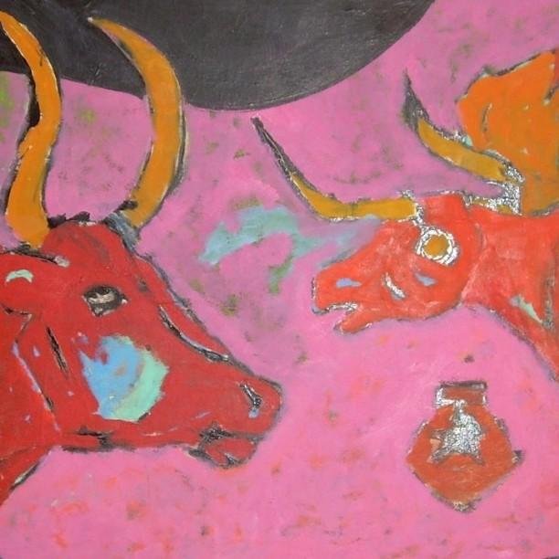 Red Bulls oil on canvas by deceased Bham artist Paul Spradling #artforalifetime #instagrambham #bhamartcrawl