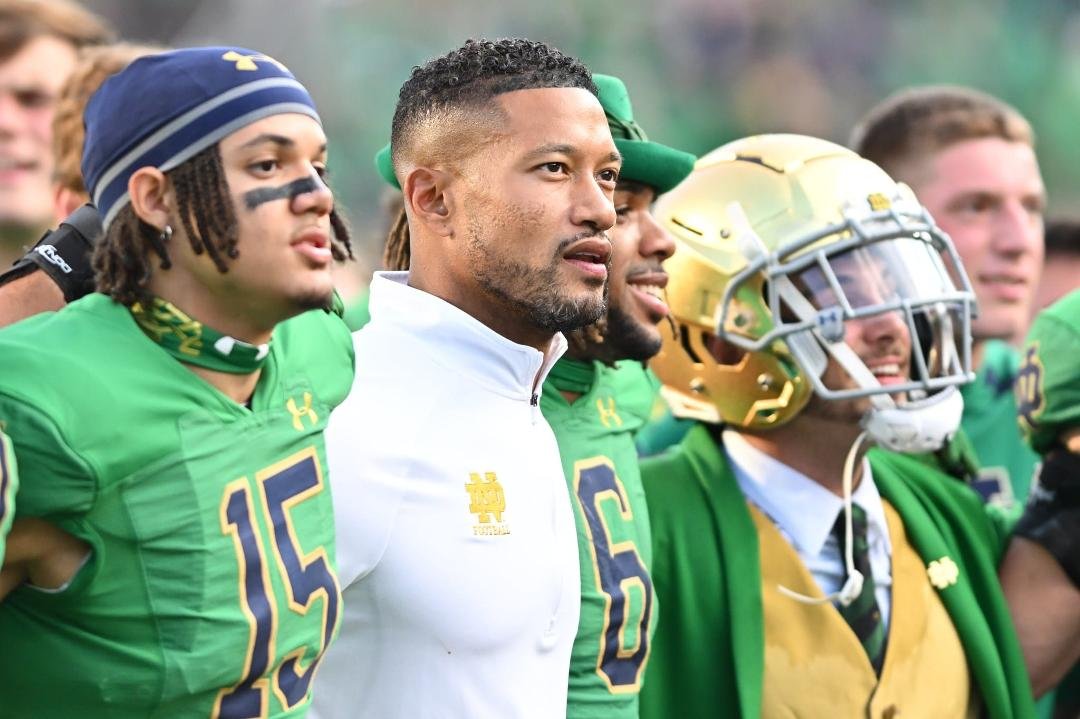 3.
Sept. 23 at Notre Dame
LOOK. Notre Dame unveils green jerseys to be worn against Ohio State.
Matt Cashore-USA TODAY Sports
Notre Dame Stadium (South Bend, Indiana)
Predicted Winner: Ohio State
Buckeyes Win Probability:
