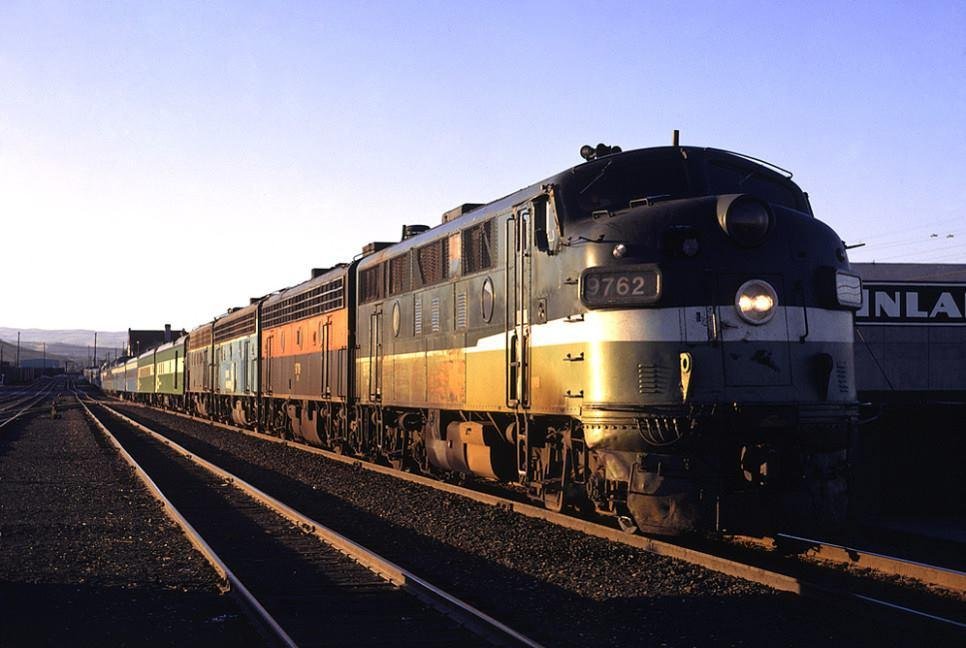 Mid-August 1971, Amtrak's "North Coast Hiawatha" makes it's station stop in Yakima, WA. on its journey East.
