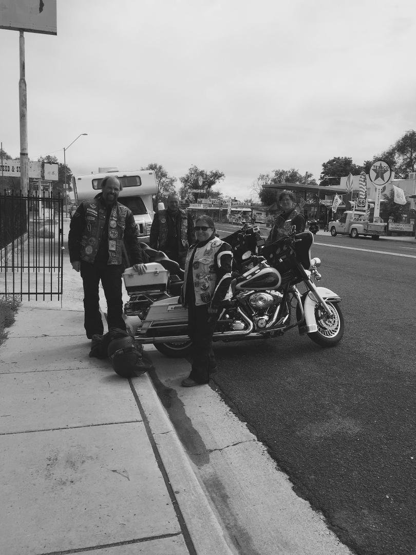 There were a lot of motorcycles on Route 66. I stopped to talk to these two couples and they turned out to be from Austria. They told me that so far, they had traveled over 5,000 miles mostly on 66. Helmut Prochaska