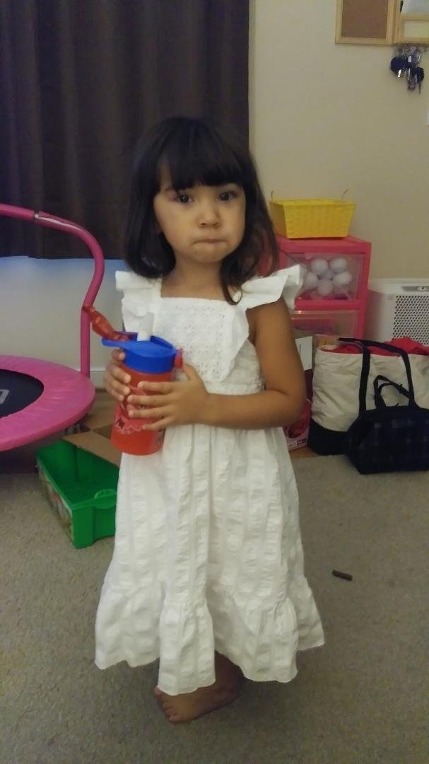 Sarah (after she put on her dress): Princess?
Me: Yes. You're daddy's little princess.
Sarah: Sarah's daddy princess. (Her way of saying she's his little princess.)