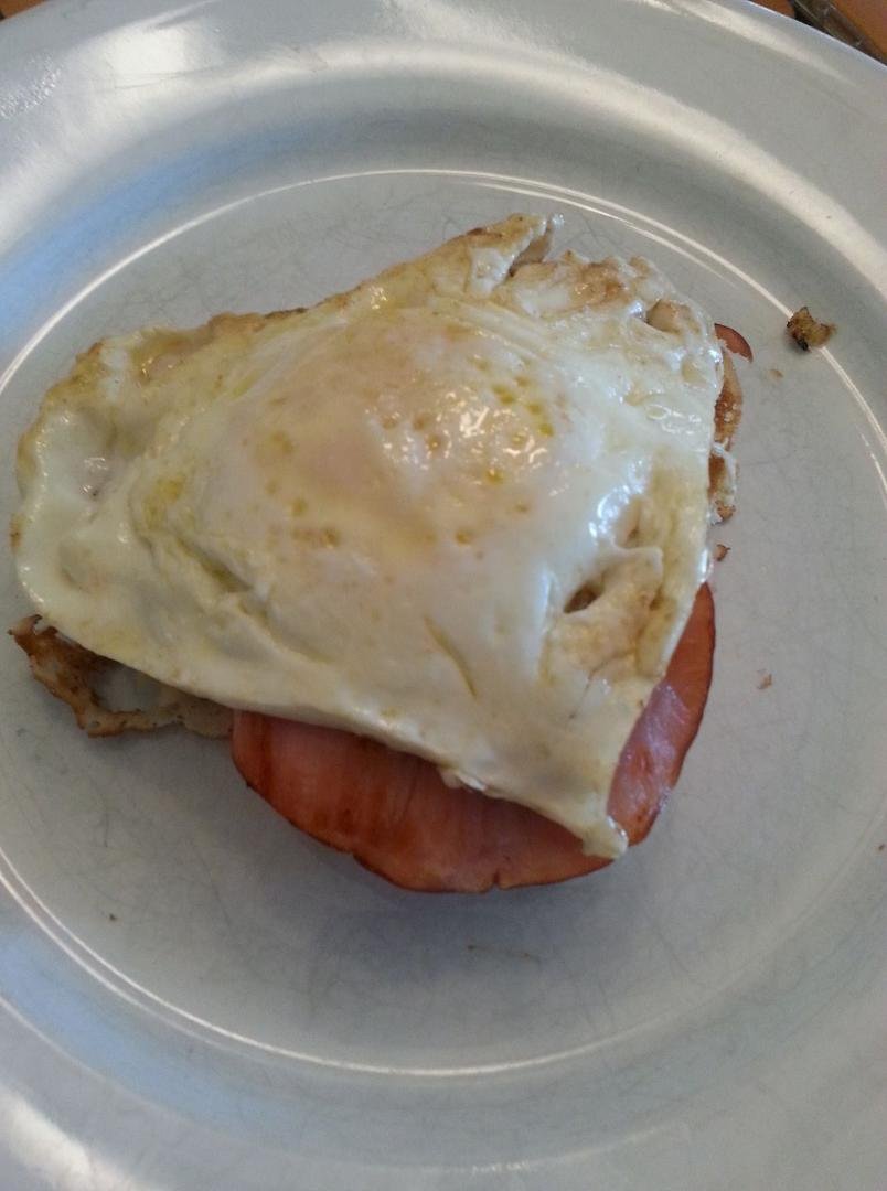 Heart shaped ham,  eggs and pancake breakfast.  Thanks Laura Silver Tanenbaum.