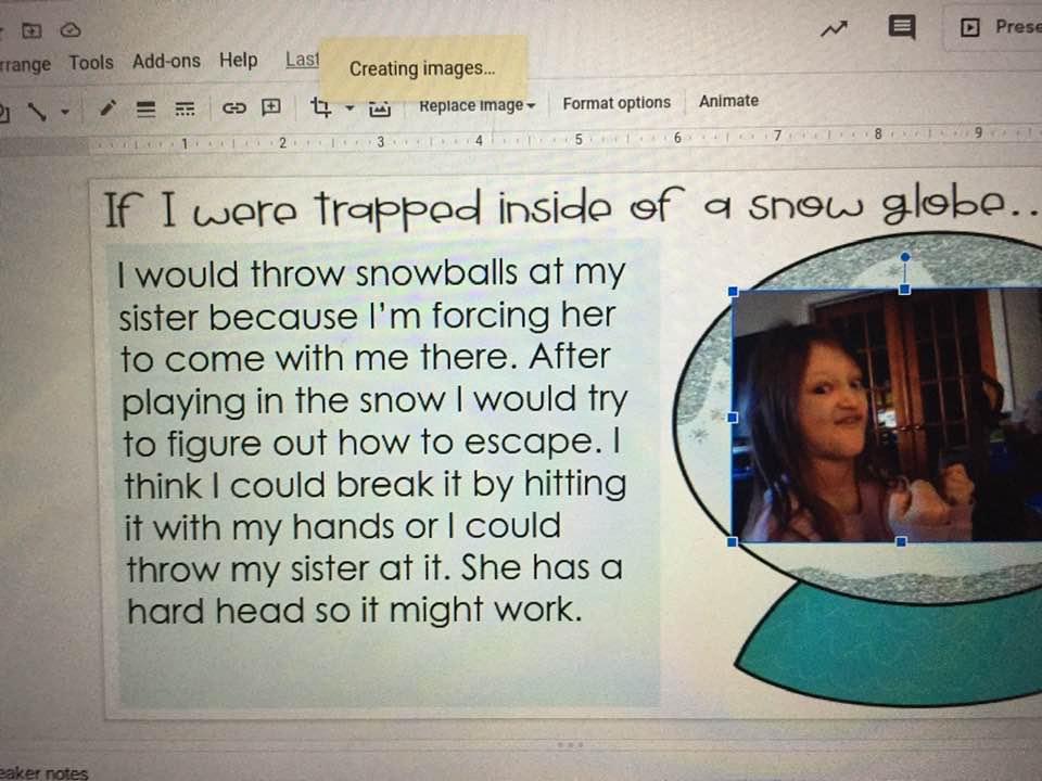 My granddaughter, Emi, doing her homeschool work today. This is too good!