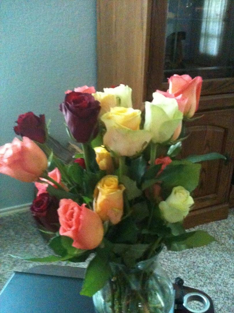 Beautiful roses from Josh,Sharlene, and Cody. Thank you I love them!