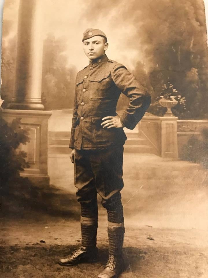 An immigrant at war! My father arrived in 1905 from Latvia -- 11 years old. Here he is in 1917 ready to go back to Europe for WW I. (Thanks, Martha!)