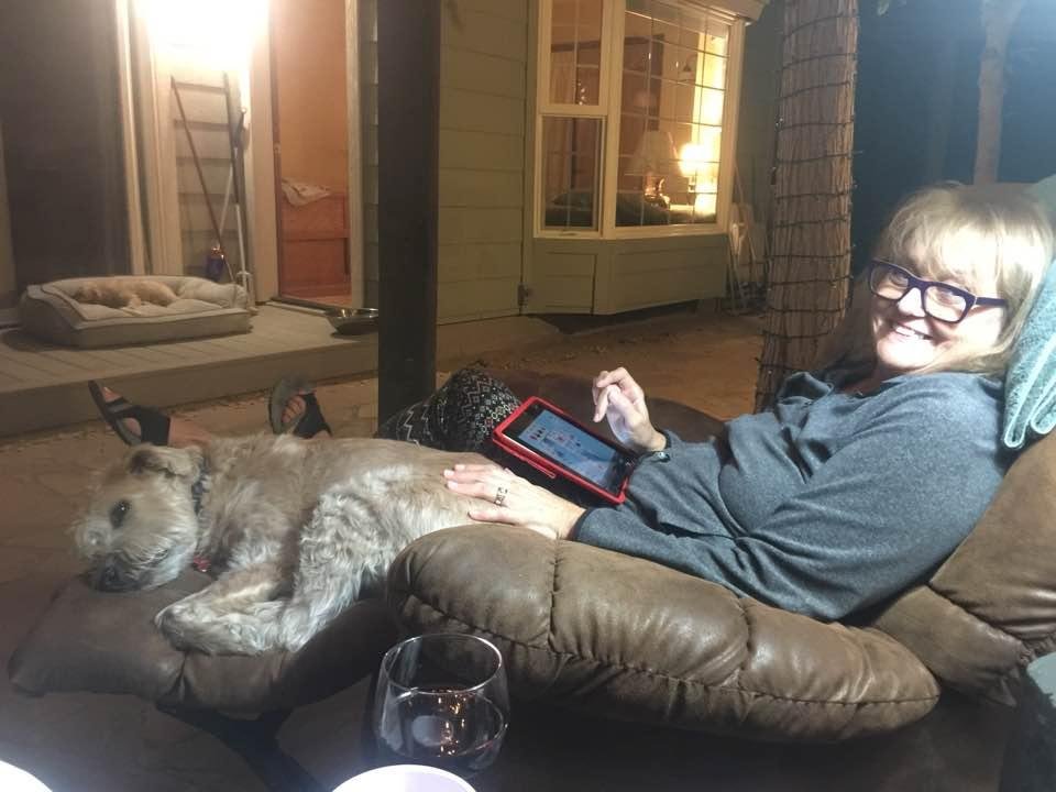 Phoebe and Ali snuggling our on the Patio after our Thanksgiving Supper at the Ballroom!