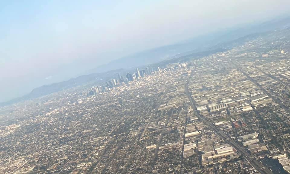 Liz and I are in LA for Aaron’s and Tracy’s Wedding on Saturday. Here is a shot of downtown LA on approach from AUS to LAX this morning