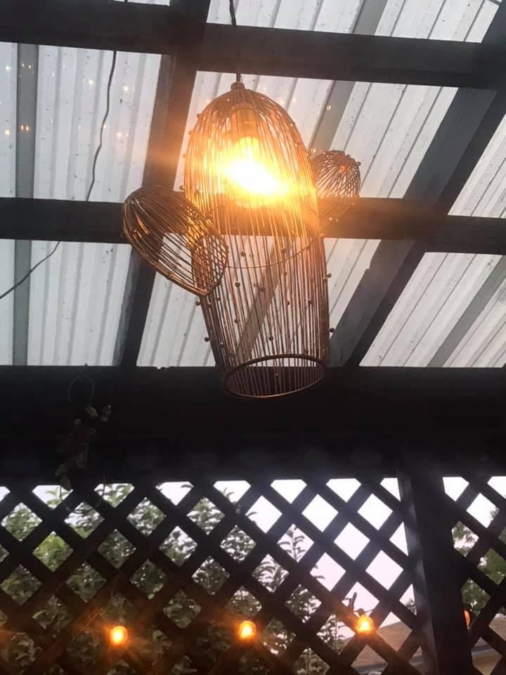 So Rock Madsen is clever....takes a wire cactus piece of decor on clearance and turns it into a patio hanging light thingy..