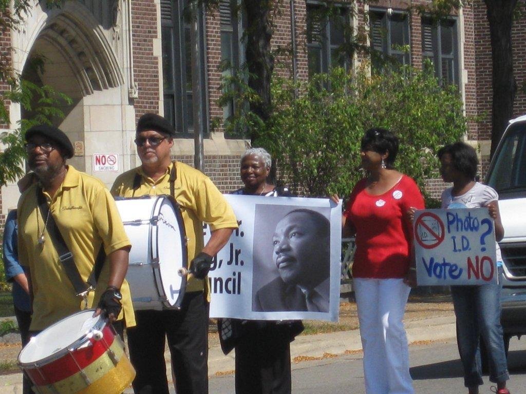 Protesting the requirement of a photo ID card in order to vote.