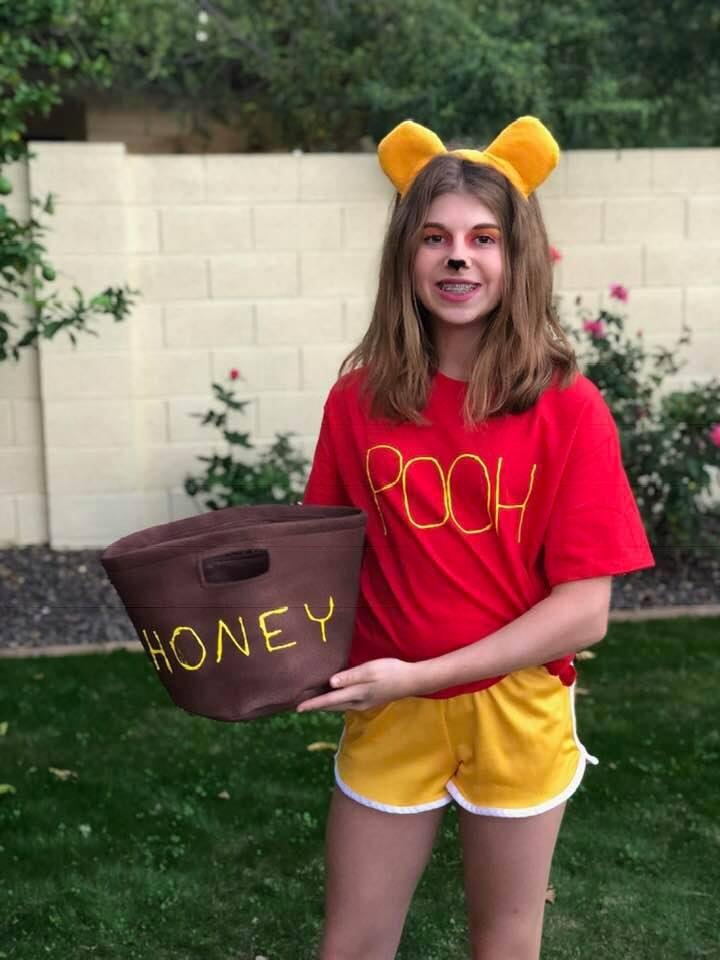 Sara always up for trick or treating.