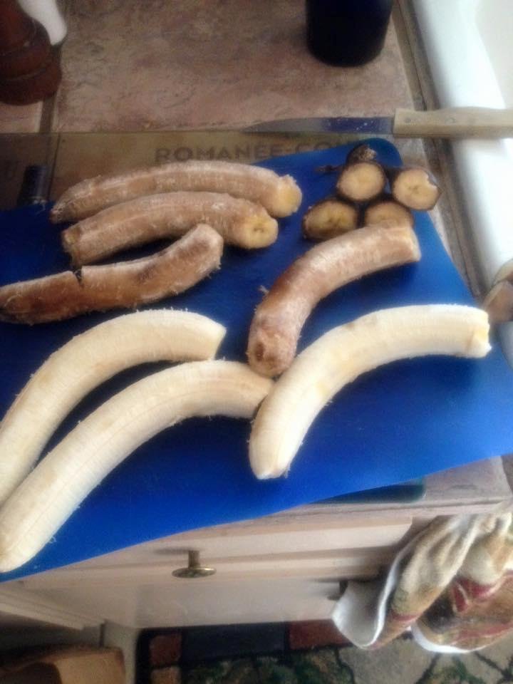 Wondering if those Banana Bags work? Dark ones were 2 days on the counter, and 2 days in the 'fridge. Light ones were 2 days on the counter, and 2 WEEKS in the Banana Bag !! ( all with peels ON, of course. )