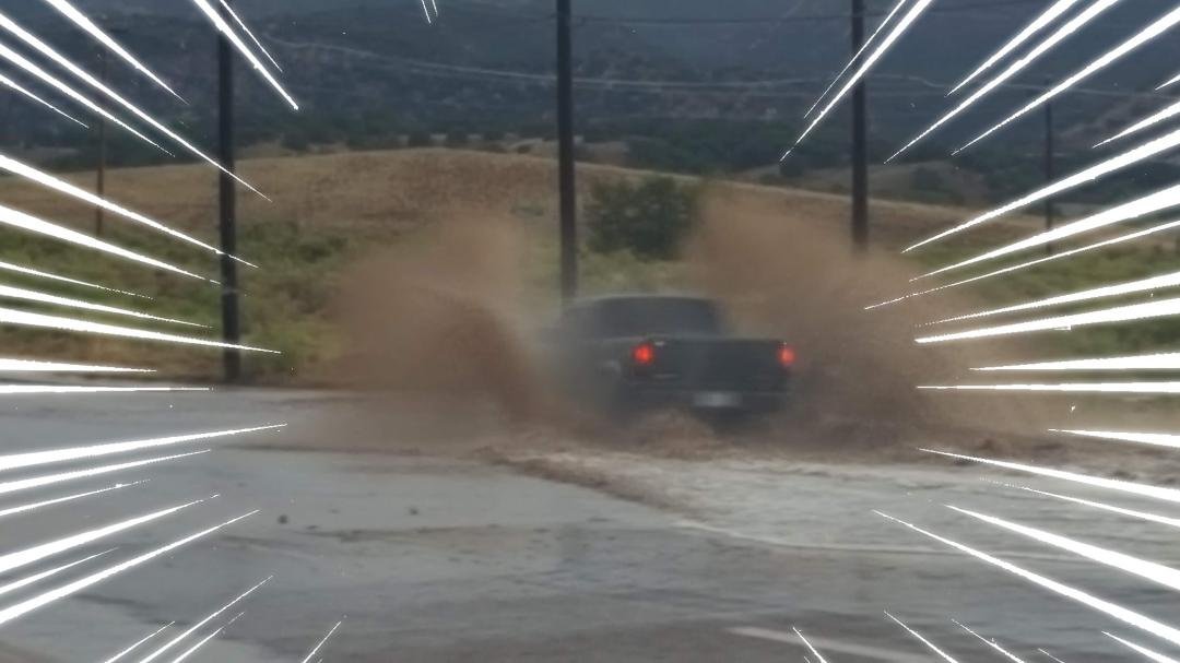 Driving through water on Forge road.