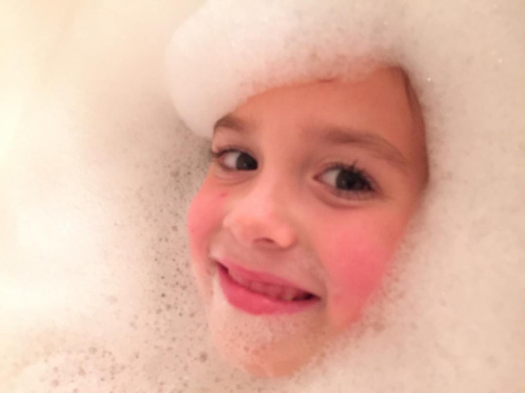 Ella taking a bubble bath