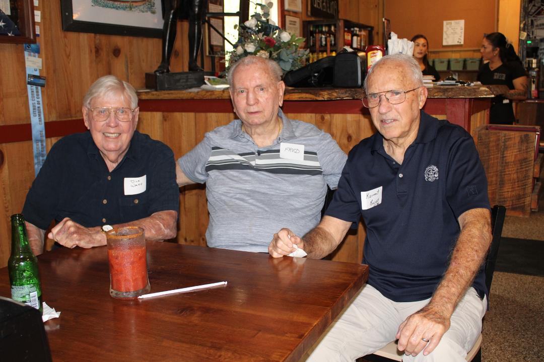 Fred Taylor with Dick Ward and Kermit Russell at Usual Suspects lunch at Cove Pub 9.5.25