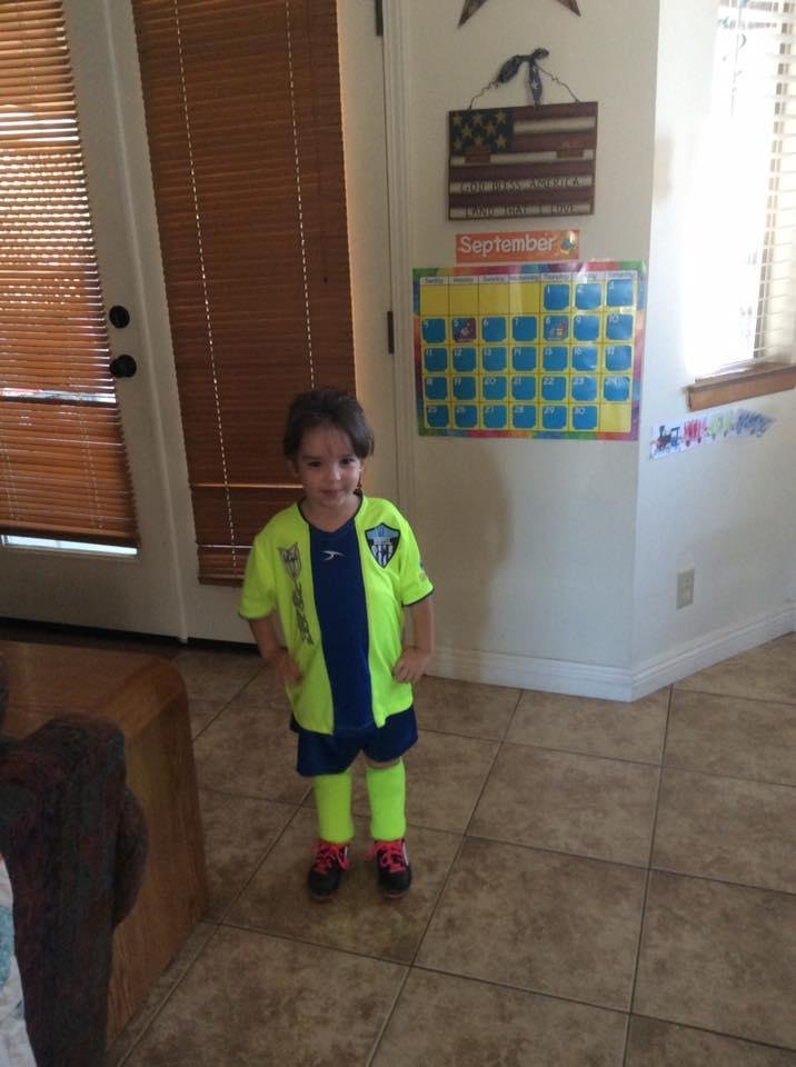 This is Rhett's big sister. ..raelyn... She was to her soccer game....I'm not sure how much playing she did but she had fun.