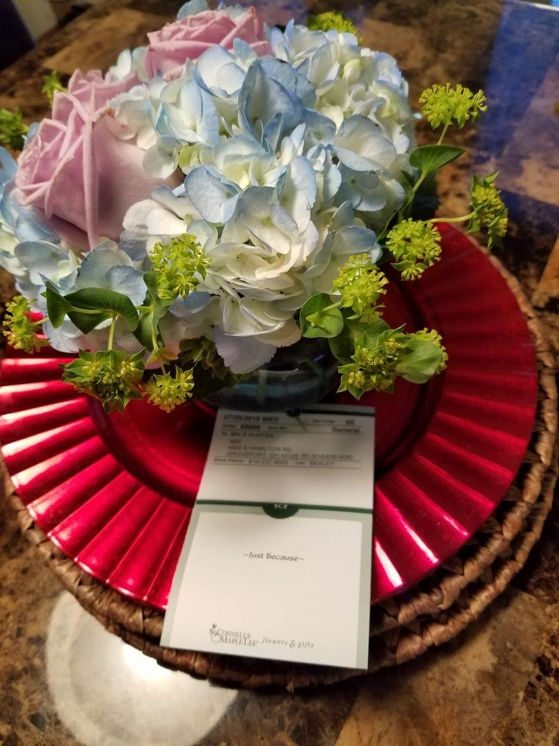 I received a beautiful flower bouquet last Thursday at work and the card said just because. I have no idea who sent them so I believe Angels are looking out for me and knew I needed a pick me up.