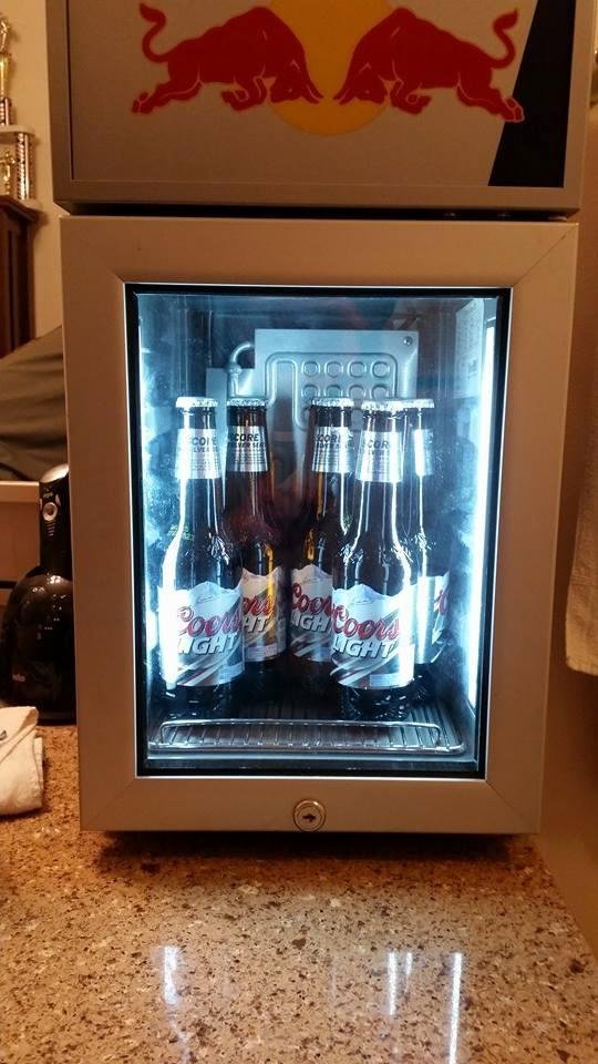 I love my new bathroom fridge, holds 9 long necks..Braaaaaaapppppp