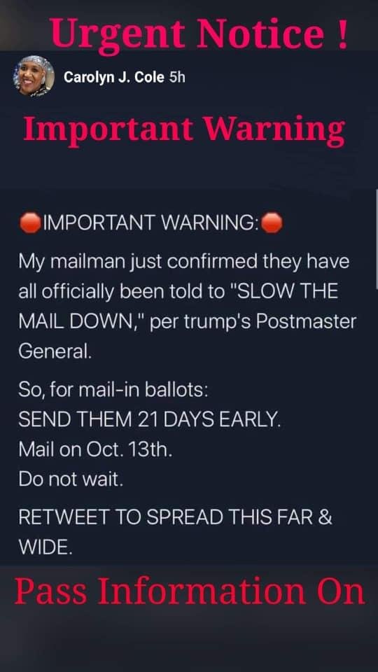 Let’s all just take our ballots straight to the Board of Elections, then we won’t have to worry about if our ballots made it 😀
