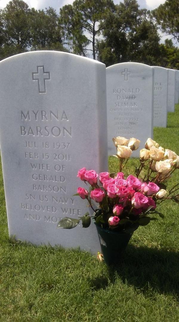 Went to the cemetery this afternoon and put flowers on Myrna's grave.