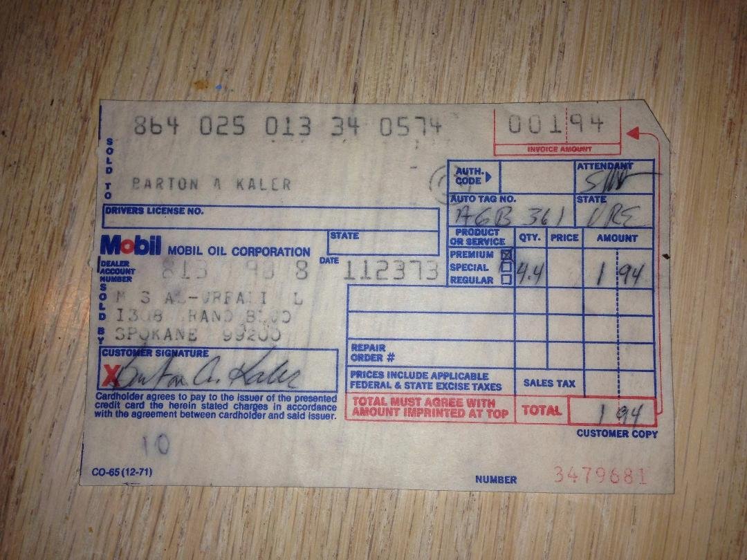 Spokane wa.,nov 23 1973 4.4 gal of gas $1.94. today over $17.60