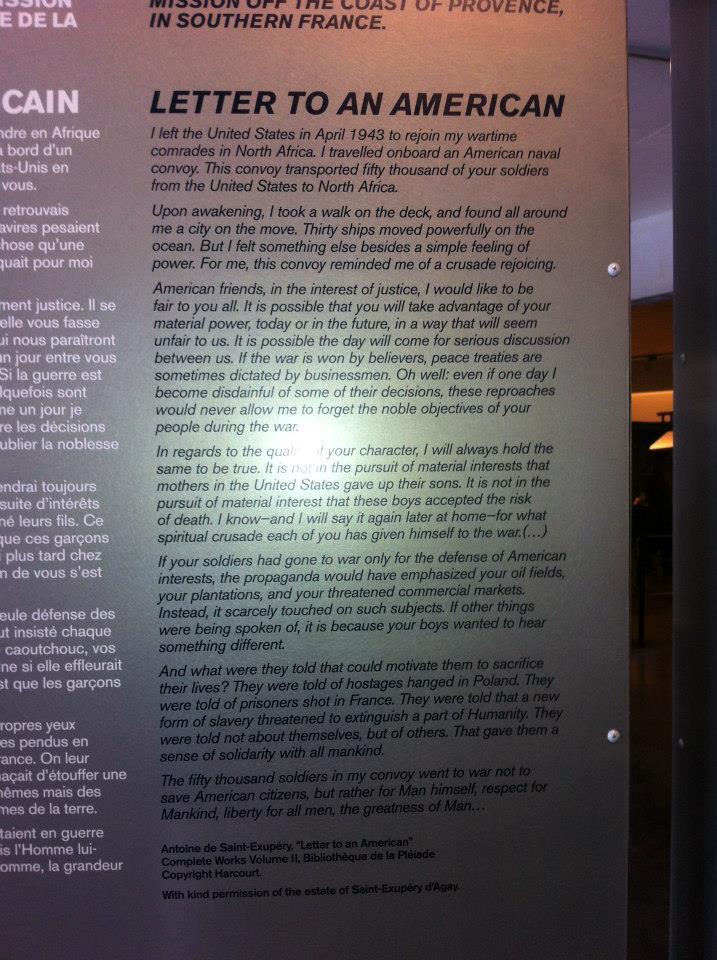 Letter to an American, from Antoine de Saint-Exupery, best known as the author of "The Little Prince".