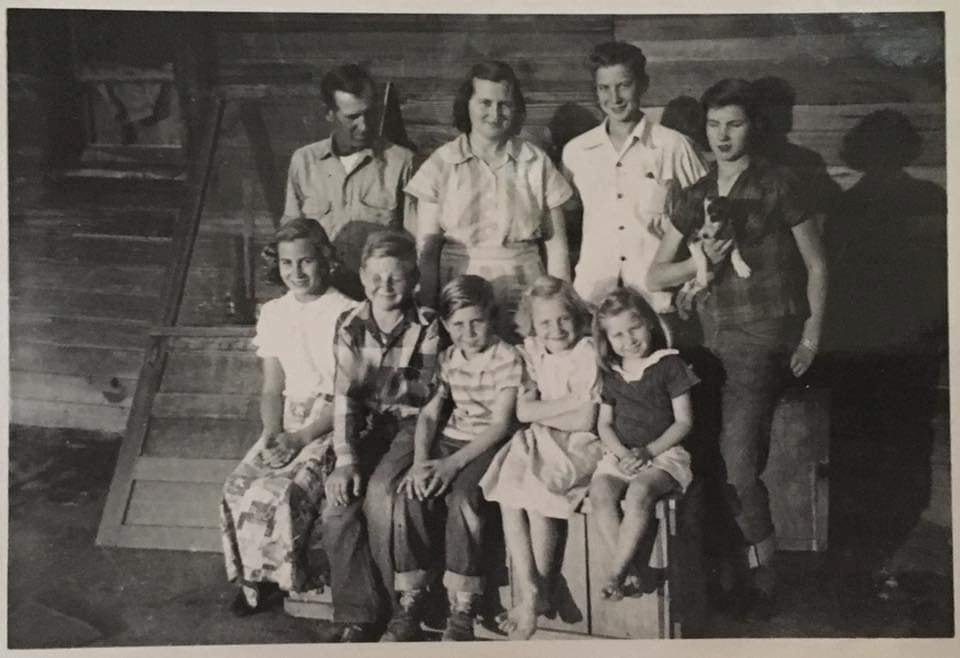 Left to right top: William Bartlett, Kathleen Davis Bartlett, Billy D. Bartlett, Nina Bartlett Napier.
Left to right bottom: Geneva Bartlett Hamblin, George Lee Bartlett, Roger Bartlett, Judy Bartlett Henry, Carolyn Bartlet