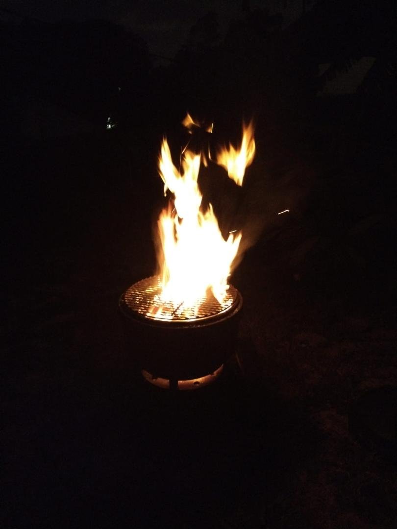 A nice fire in our home made fire pit in our backyard