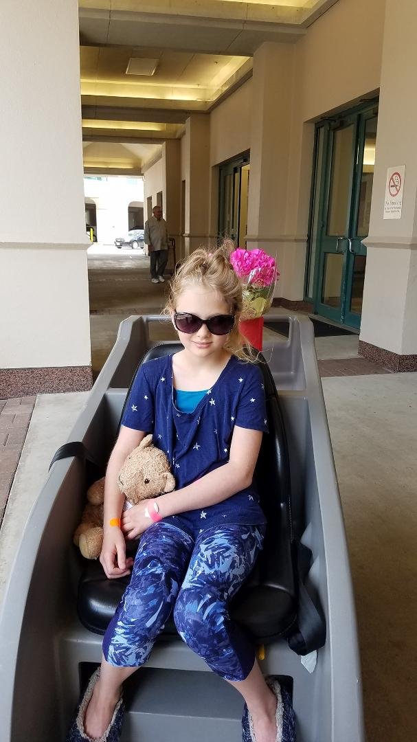 Only 52 hours after brain surgery, Gracie is discharged from the hospital. Incredible. So many to thank - her incredibly skilled neurosurgeon, Dr. Dong Kim; her pediatric neurosurgeon, Dr. Shah, who assisted; Dr. Conner, Dr