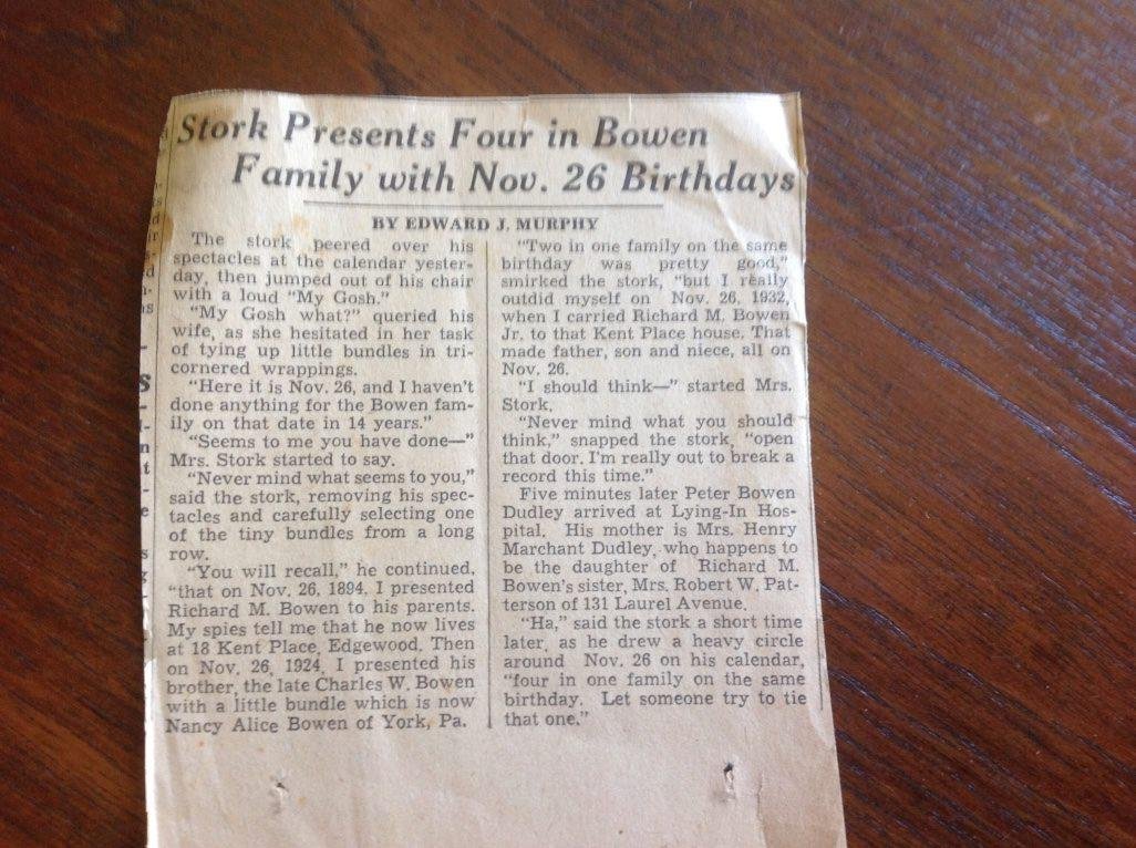 Found this in the 'secret' compartment of my Mom's desk amongst other things she cherished.  A gem from almost 70 years ago. Hope you can read it.  Printed in the Providence Journal Nov. 27th 1946.
