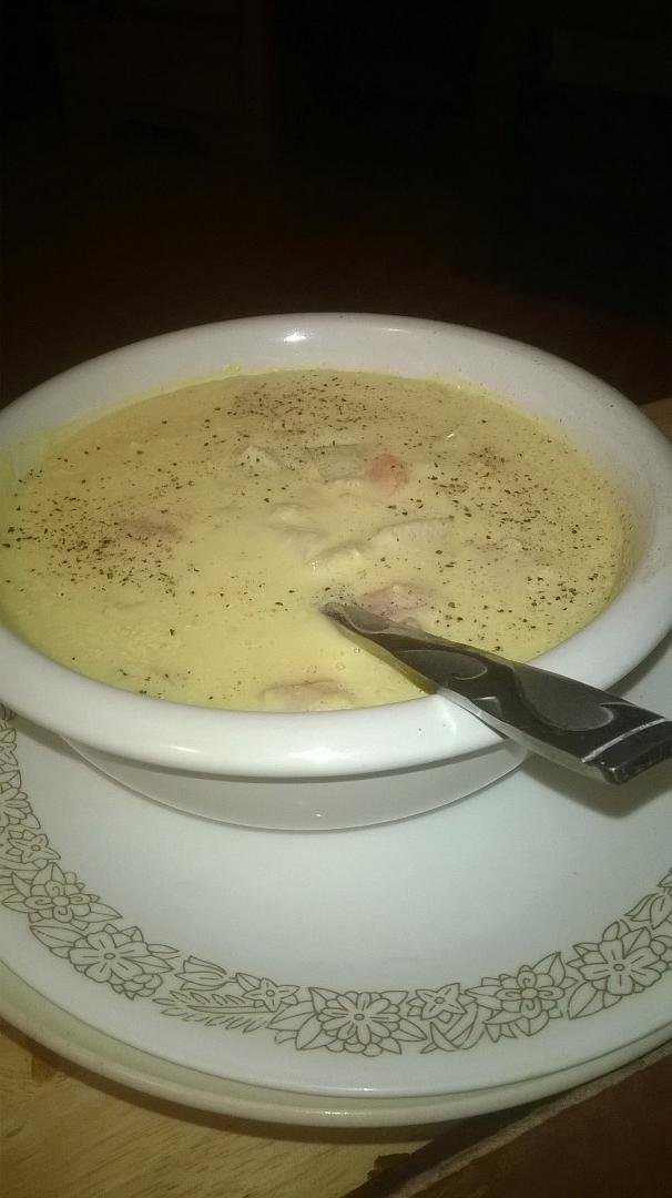 Thankful I made it home safe, and thankful for a hot bowl of chicken corn chowder on a cold rainy day.