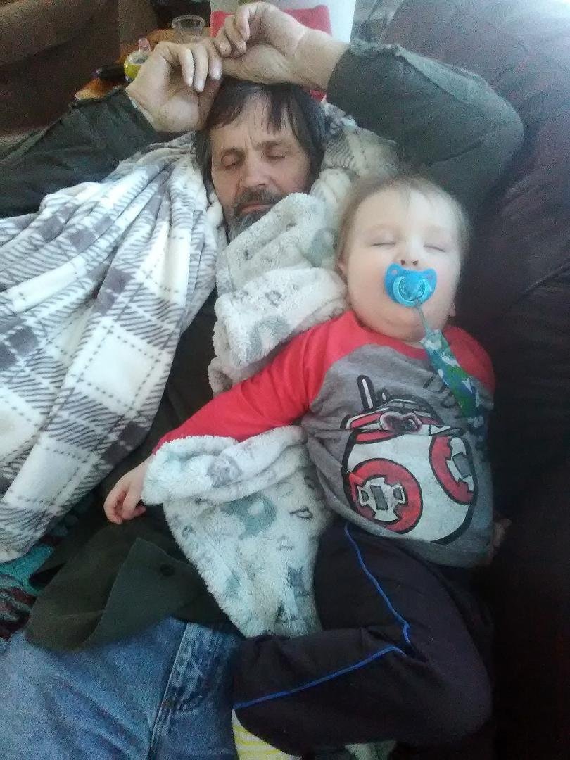 Grandpa and I were watching Monster Inc. First Grandpa fell asleep, then I passed out!