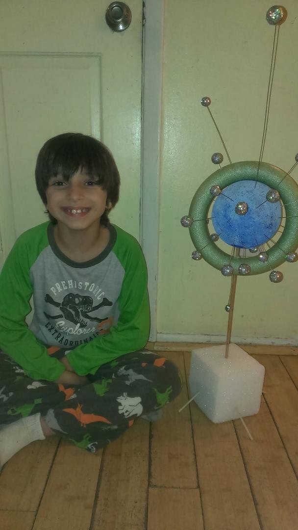 Zachary showing off his planet Uranus project for the second grade. He had to give a talk about the planet. I think I will have to bring him to the Science Center to help me when I do show all the planets.