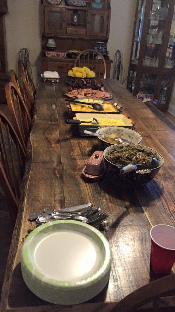 Easter dinner on our new dining table that we had made ....... 9'9" ......enjoyed my family so much....we are sooooo blessed!