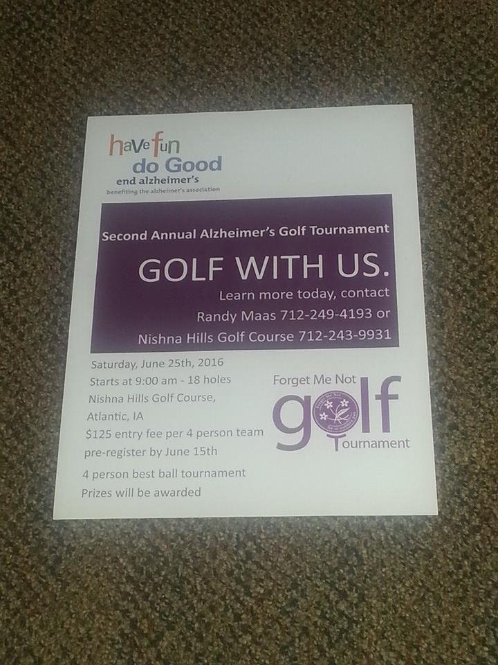 Come Join me i like to have 36 teams this year to reach my Goal there will also be a Silent Auction June 25 @Nishna Hills in Atlantic