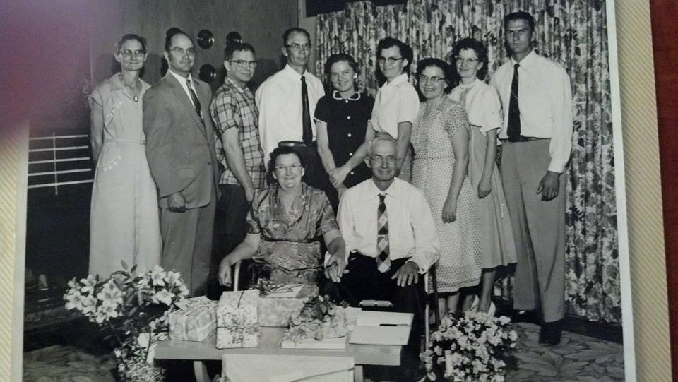 The pix below is of most of the John Commodore Hightower clan, taken at my parents 50th wedding anniversary. Pictured from left to right Floyd, Mettie, Bill, Goldie, Ruth, Agnes, Lorene, Charles -- Missing ( Jewel, Zoe, Jo
