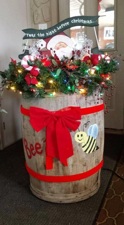 Brenda made this arrangement in memory of her dad with his barrel love it
