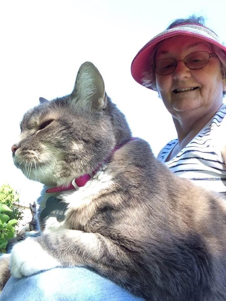 Greta helping me work in yard.