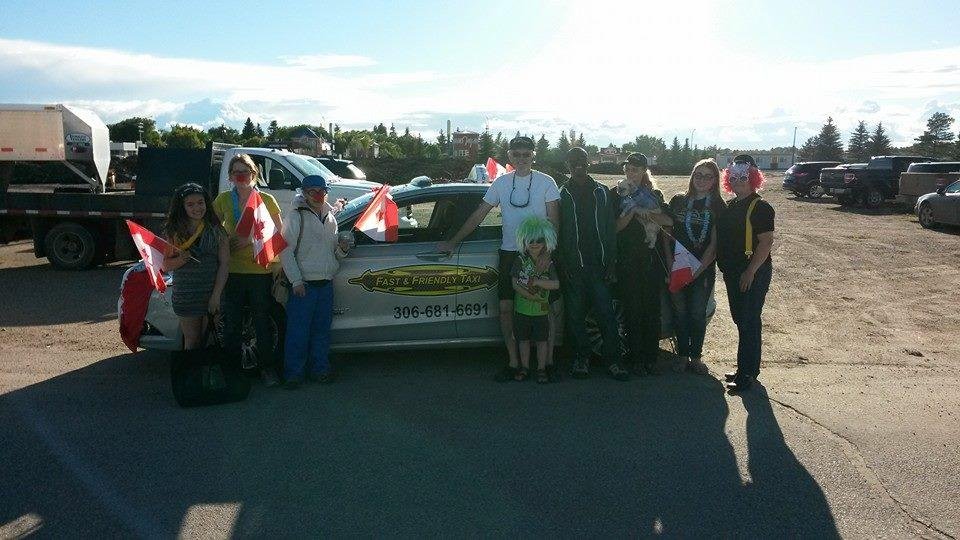 This is the gang who made it a fun night 2 hours to get ready then half hour down main. Then pizza was fun in moose jaw