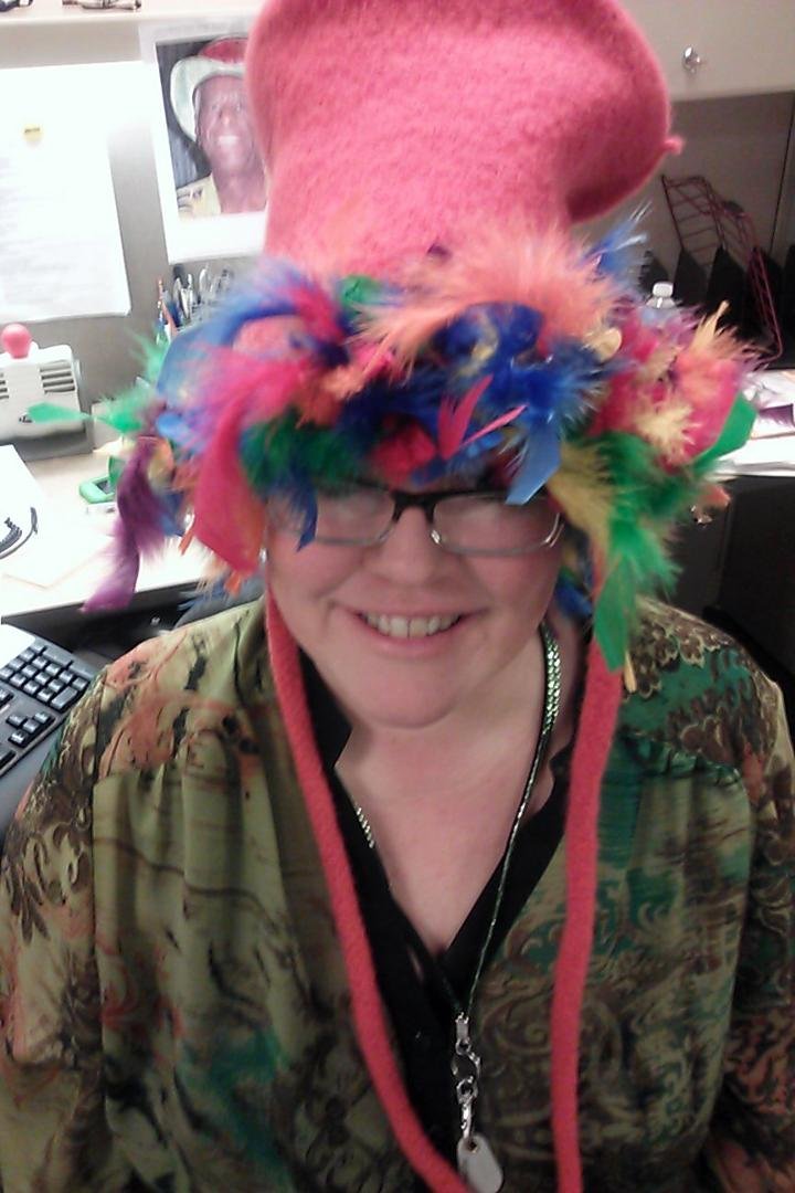 Kim wearing her going away hat.