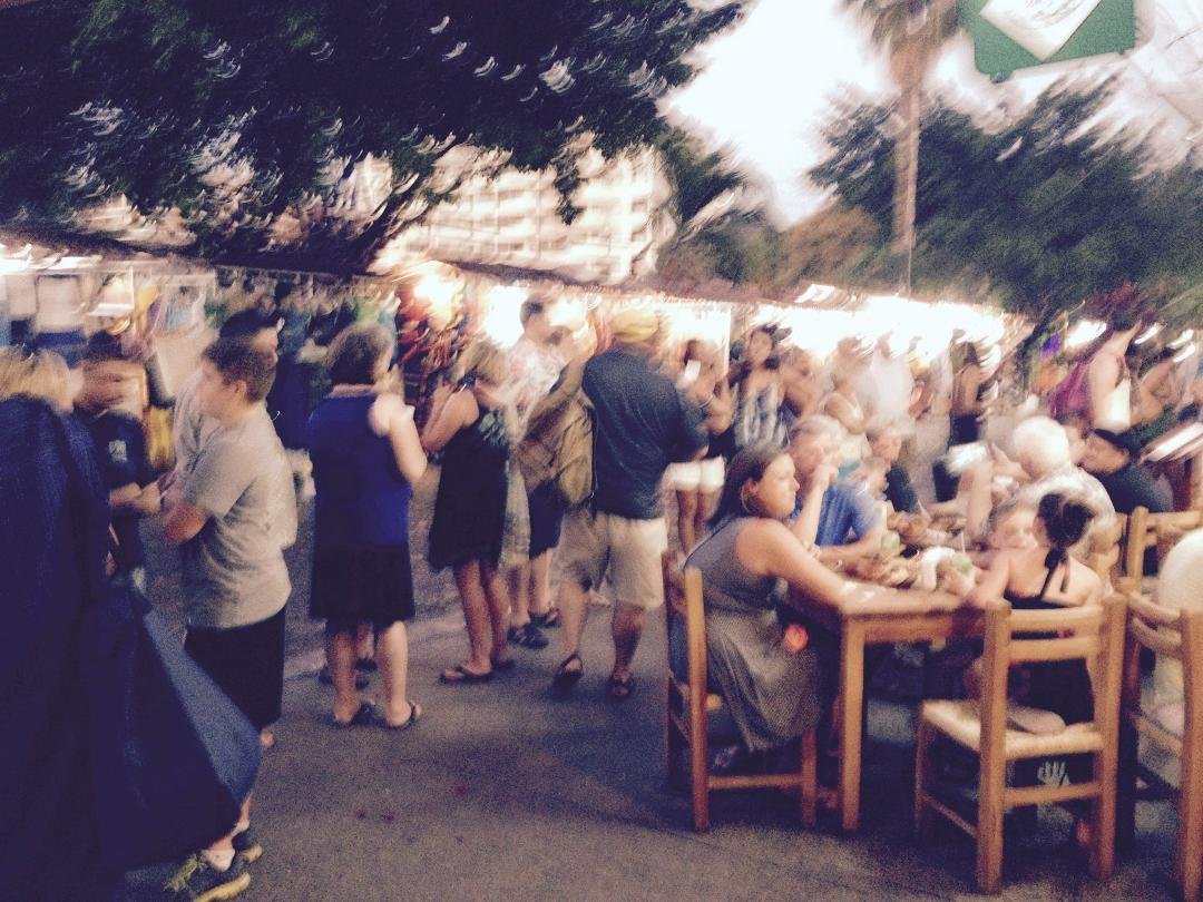 Dinner last night and note the crowd waiting at Poncho's Tacos.