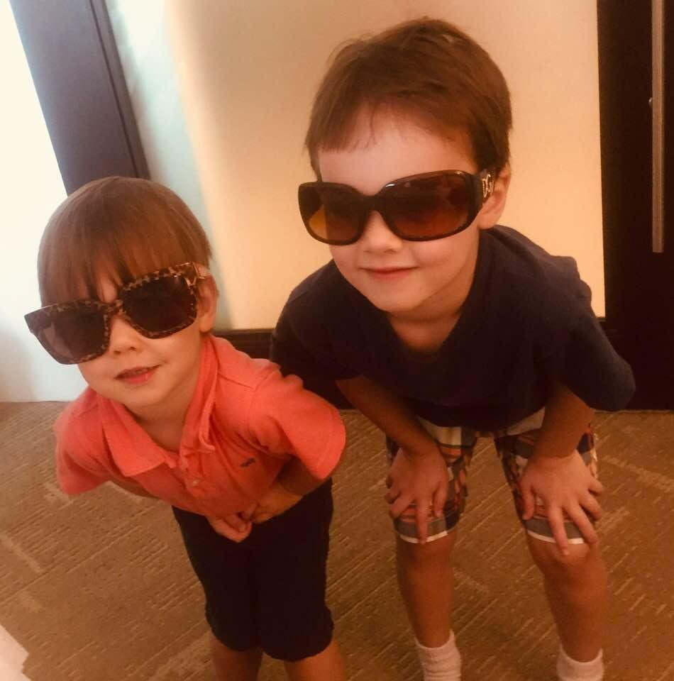 My grandsons preparing for a sunny day in St John