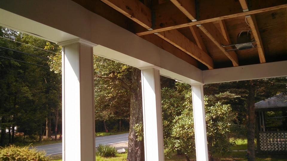 Closer view of crown and corner moldings.
